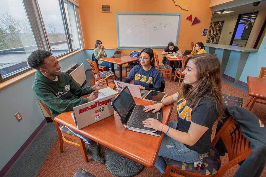 Students studying in the Concrete Cafe