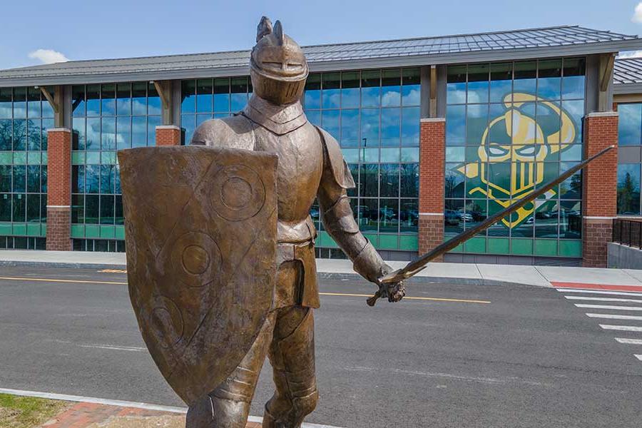 Golden Knight statue in front of Cheel Arena